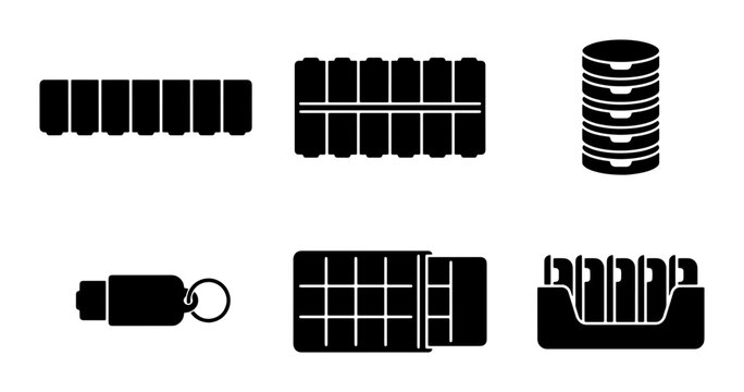Black battery icons on white background, power storage, graphic