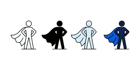 Set of four superhero stick figure icons showing different styles and color variations for business and design © Fahim