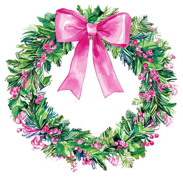 PNG Christmas wreath watercolor christmas green.