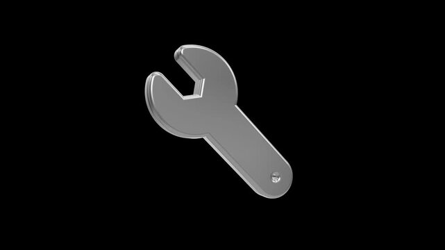 Shiny Metallic Chrome Wrench Icon Rendering