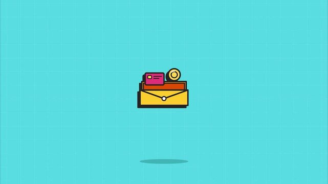 Pixel art wallet envelope coin credit card floating 8-bit retro arcade game style digital payment mobile banking finance assets