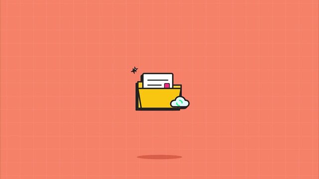 Cloud computing data folder storage icons flat minimalist 2d animation style digital file management background asset