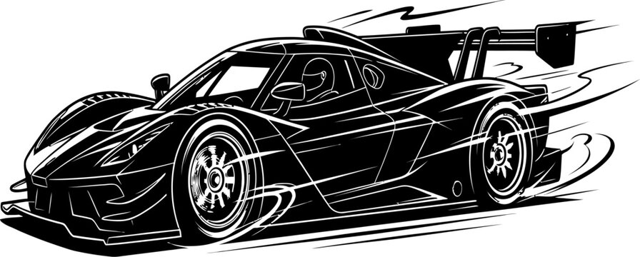 Speeding sports race car line art with dynamic motion motion blur