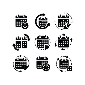 Set of calendar recurrence icons, repeat schedule symbols big icon set collection