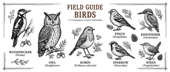 Fototapeta premium Vintage Bird Illustrations Collection Isolated