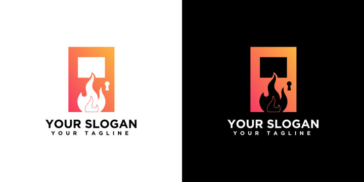 Door With Fire and Keyhole Logo Design