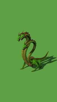 3d animation of Hydra mystical water snake roars - isolated on green screen