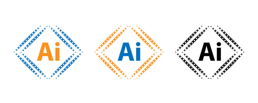 Artificial intelligence icon concept, ai letter logo with abstract modern geometric square pattern.