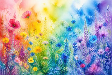 Obraz premium Wildflower meadow blooming in multicolor light outdoors