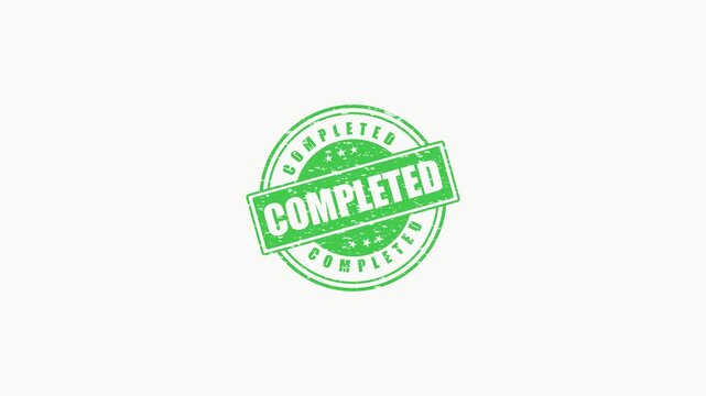 Green circular stamp with COMPLETED text in bold white letters on a green banner
