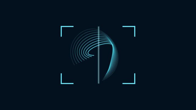 Futuristic abstract glowing circle design with digital interface markers on dark background