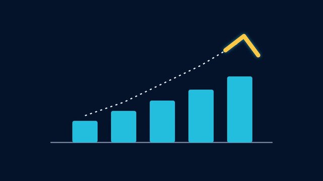 Flat vector illustration of a rising bar chart showing business growth and financial success