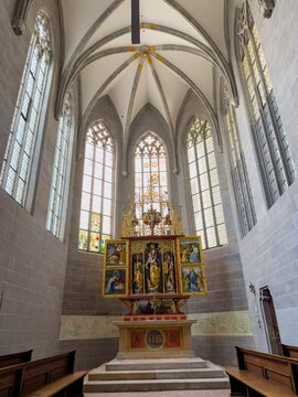Side altar with golden altarpiece, St. Benedict, Domberg, Freising, Bavaria, Germany
