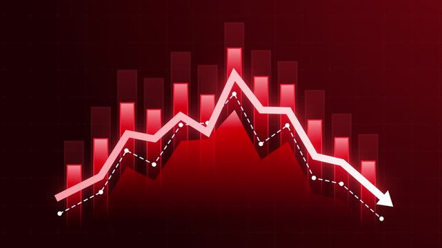Red downward stock market chart animation with falling arrow showing business loss, financial decline, falling profits and negative performance trends for investment, economics and crisis visuals