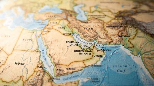 Close Up Vintage Map of the Middle East Region