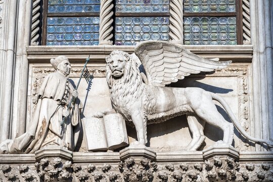 Coat of arms with lion at the Doge's Palace, Venice, Veneto, Italy