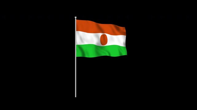 Animation of the Niger flag fluttering on a flagpole against a transparent background in 4K