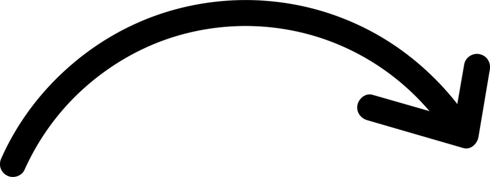 Bold black curved arrow icon pointing right with direction navigation movement