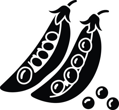 Green peas in open pods silhouette, organic fresh vegetable food vector icon illustration