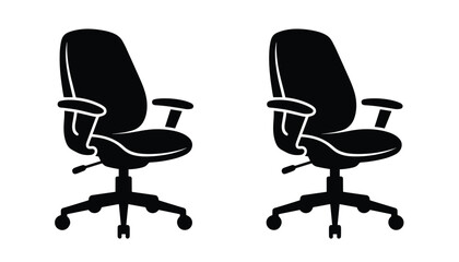 Obraz premium Two identical ergonomic office chair black silhouettes isolated on a clean white background side by side.