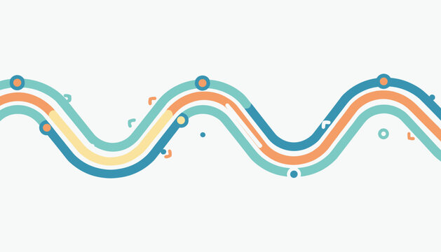 Smooth wavy lines in pastel colors mimicking a metro map layout on a clean grey background with station dots.