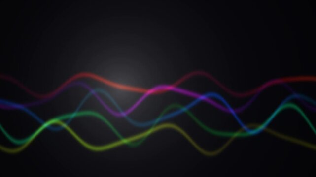 Abstract background with colorful glowing sine wave lines representing digital data transmission