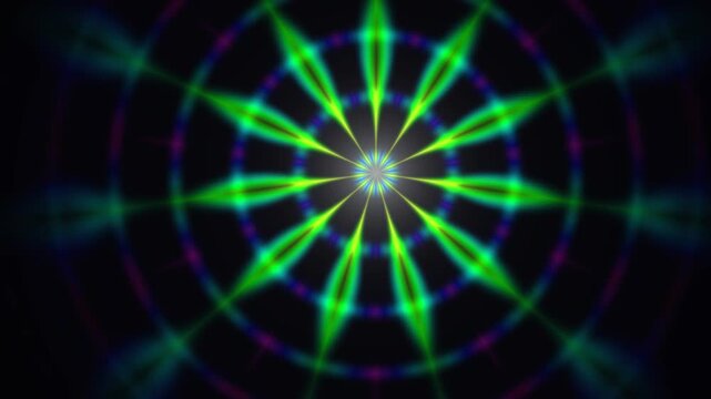 Abstract glowing light pattern with radial green lines and circular light effects for digital background