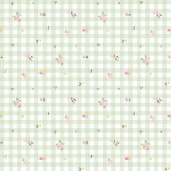 Obraz premium Seamless floral pattern, ditsy flower pattern, fabric print in cottage style on gingham, timeless floral, small ditsy flower. Surface design for home textile, wallpaper pattern, fabric, fashion. 