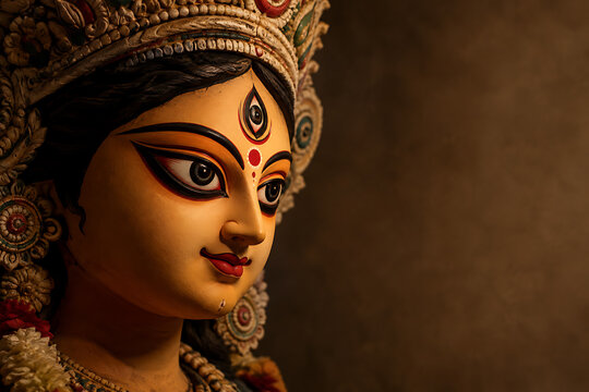 Bengali Durga Puja Clay Idol Portrait with Traditional Handcrafted Details and Third Eye