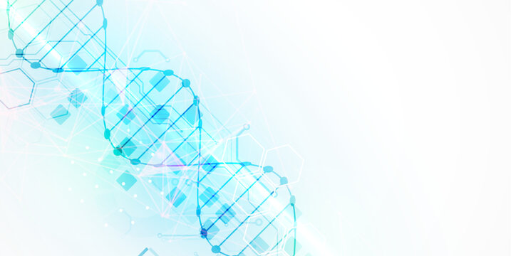Abstract science background with DNA strand and digital plexus connections