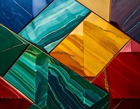 Abstract Geometric Pattern of Colorful Polished Gemstones and Mineral Slabs.
