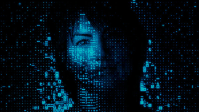 Human Face made of Data Fragments. Digital Twin Concept.