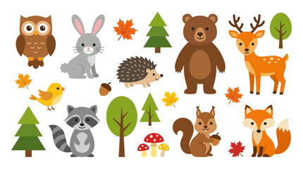 Obraz premium Cute Woodland Animals Vector Illustration Set