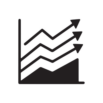 Black and white line art icon of a triple upward trending financial growth chart