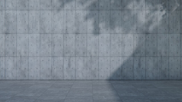Empty External Area Sidewalk with Vertical Concrete Panel Wall and Tiled Floor in Strong Daylight. Product Placement Concept with copy-space.
