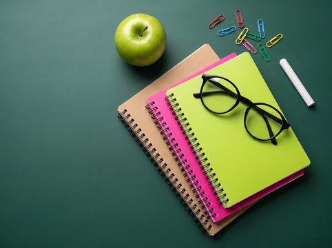 Colorful Notebooks With Glasses And Office Supplies