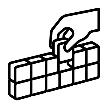 Hand adding a final block to a structure line icon