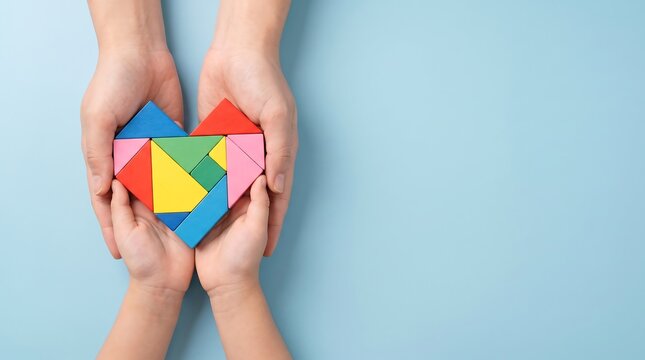 Hands Forming Heart Shape With Colorful Tangram Blocks