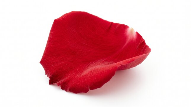 A single vibrant red rose petal isolated on a clean white background