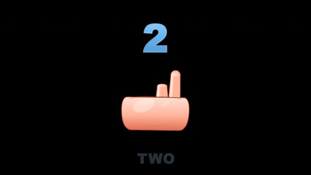 Playful educational finger counting animation for kindergarten and preschool children. A friendly cartoon hand raises fingers one by one while numbers and English words reveal to teach counting from 1
