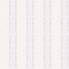 Obraz premium Seamless floral pattern. Stripe flower pattern background. Gingham repeat pattern. Retro surface design. Ditsy floral print for fashion, fabric, wrapping, fashion, texture, wallpaper, decor. vector 