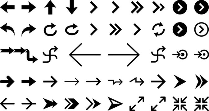 Set of various black arrow icons