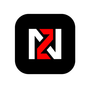 Modern abstract geometric logo featuring a bold red central zn combined with contrasting white interlocking forms on a black rounded-square background.