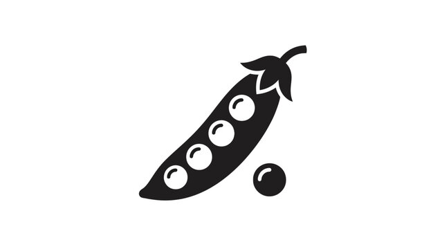 Green pea pod icon featuring simple flat black vector design isolated on clean white background space