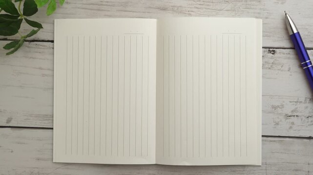 空白の縦罫線ノートをめくる