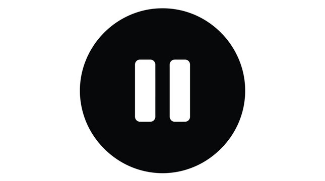 Minimalist black pause button vector illustration featuring rounded rectangular lines within a simple circular geometric shape