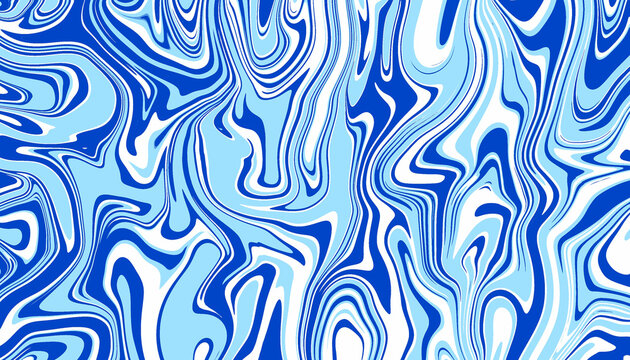 Retro 1970s groovy liquid swirl abstract pattern in blue and white