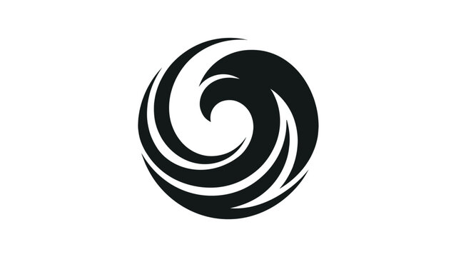 Minimalist black swirl vector graphic design featuring a stylized circular motion pattern on white background surface