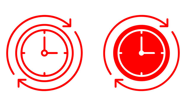 time clock icon set. red countdown timer symbols with outline and filled styles on transparent png background.