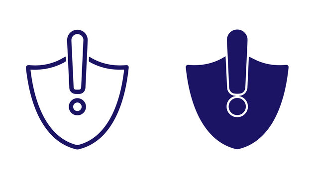 Warning shield symbols. blue protective shield designs with outline and filled styles on transparent PNG background.